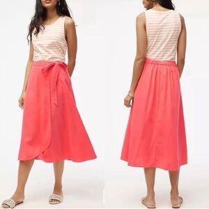 J. Crew Linen Pull-On Faux Wrap Skirt size large Coral XL